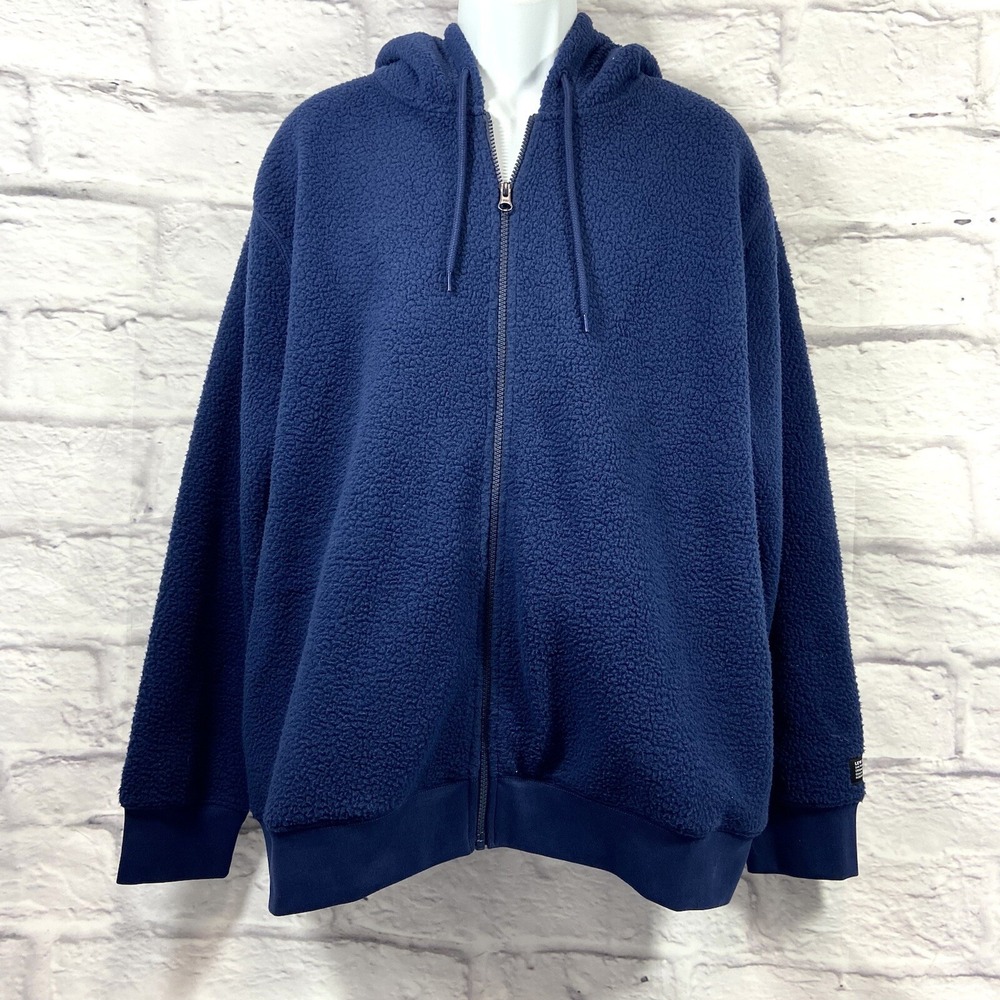 Levi's Fleece Jacket Men's Large Blue Full Zip Sherpa Hooded Long Sleeves New